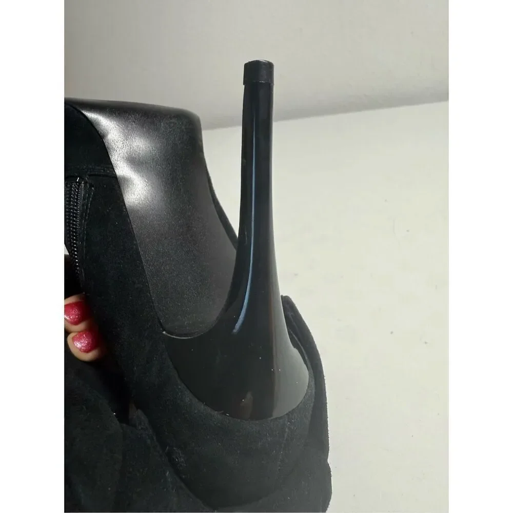 Carlos Santana Crown Fashion Ankle Boots Suede Zip Heel Bow Black Size 8M